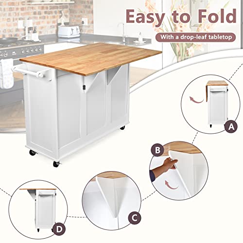 Kitchen Island with Stainless Steel Top, Rolling Kitchen Trolley Cart with Storage Cabinet, 3 Drawers, Towel & Spice Rack M683