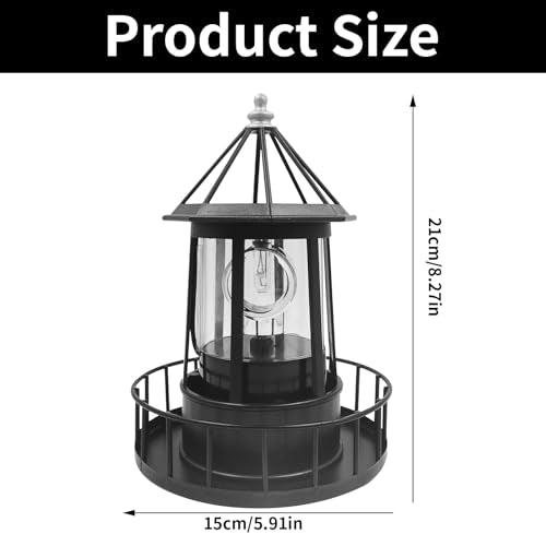 LED Solar Powered Lighthouse, 360 Degree Rotating, IP65 Waterproof Outdoor Garden Lamp (Black) R8394