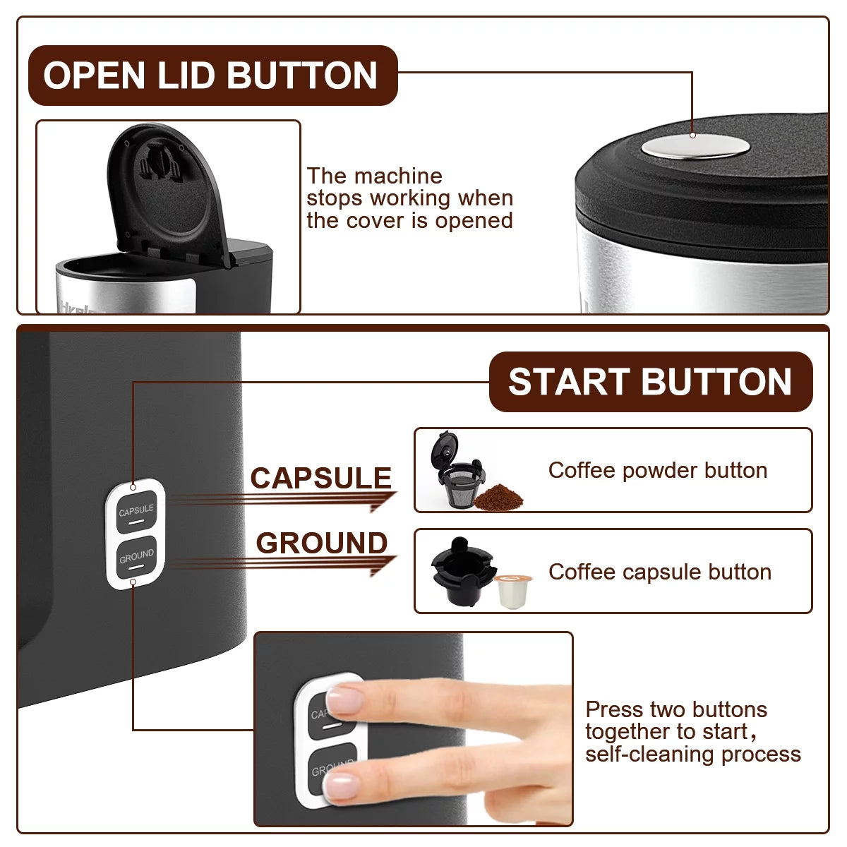 Mini Coffee Machine with Self-Cleaning Function and 8-14 oz Brew Size A2378