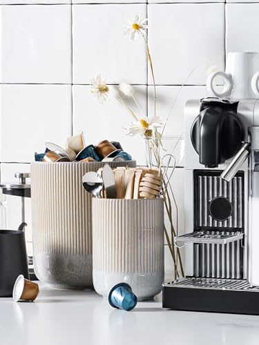 Set of 2 Ceramic Kitchen Utensil Holder, Glaze Marble Gray Y155