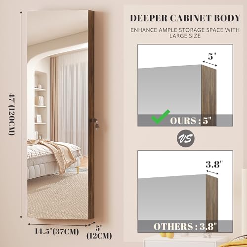 47.2" LED Grey Jewelry Mirror Cabinet with 4 Drawers 5 Shelves Z468596