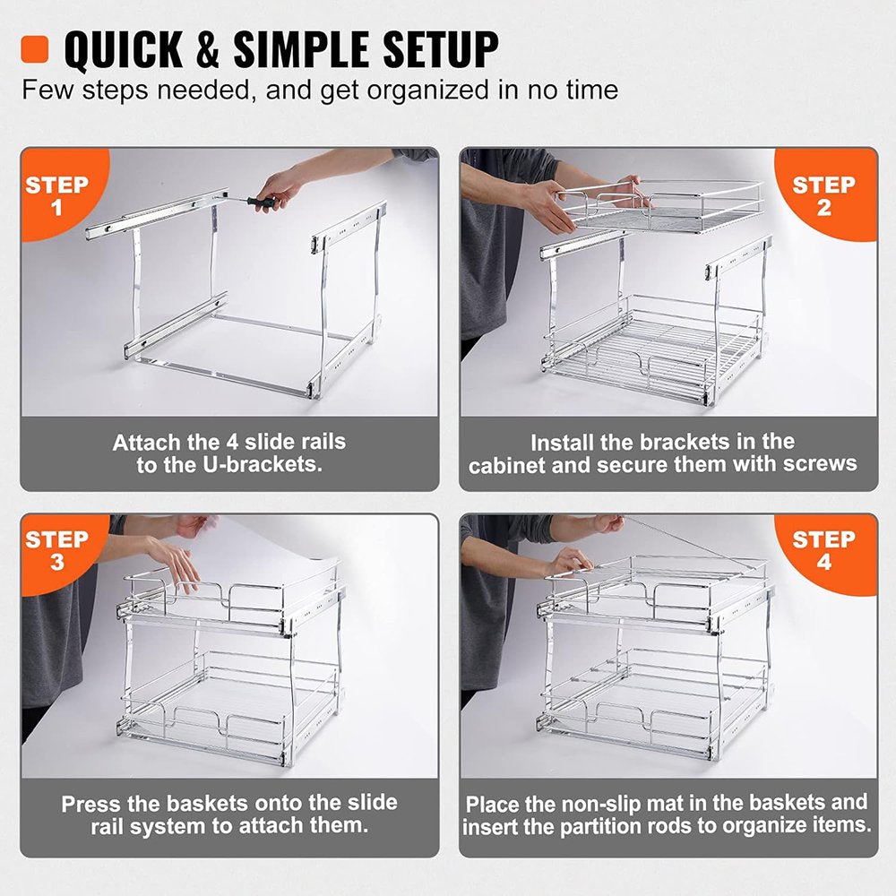 Chrome-Plated Steel 2 Tier Slide Out Cabinet Organizer H1859