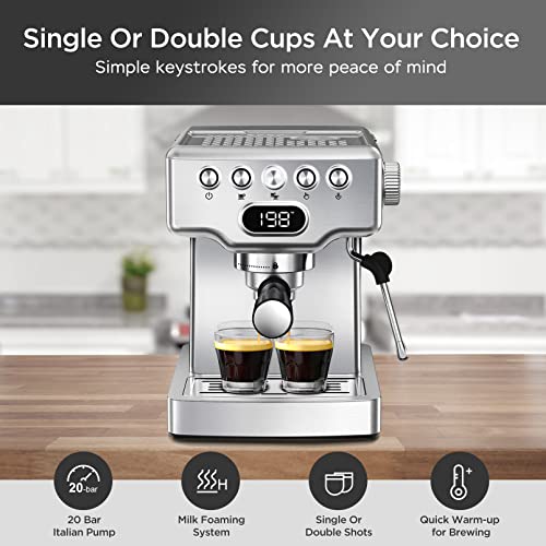 20 Bar Espresso Machine with Milk Frother Steam Wand, Stainless Steel B109