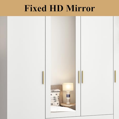 Black Brown 4-Door Armoire Wardrobe with Mirror, 2 Drawers, 2 Hanging Bars, 7 Shelves I639369