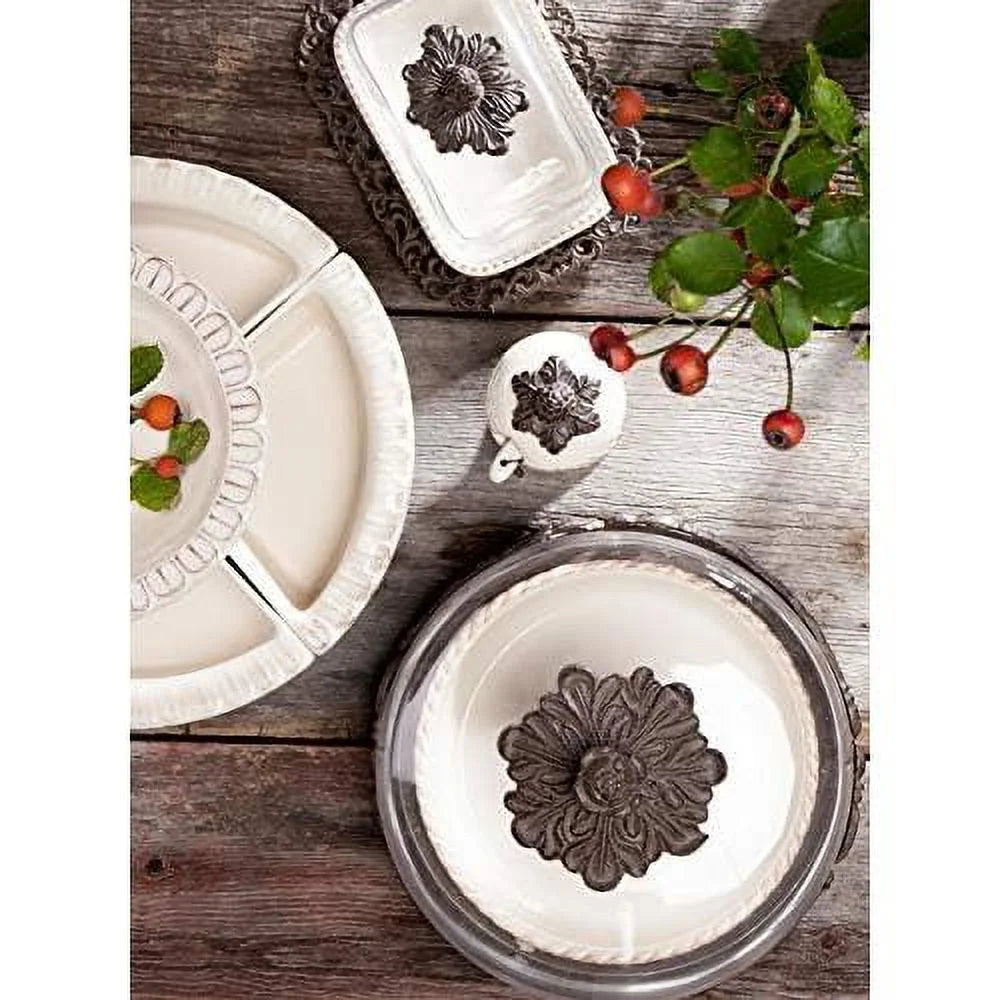 Cream Ceramic Butter Dish With Metal Work D27498