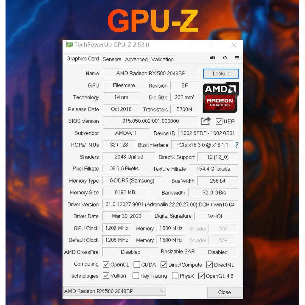 AMD Radeon RX580 8GB 256 Bit GDDR5 Dual Fans Graphic Card B891