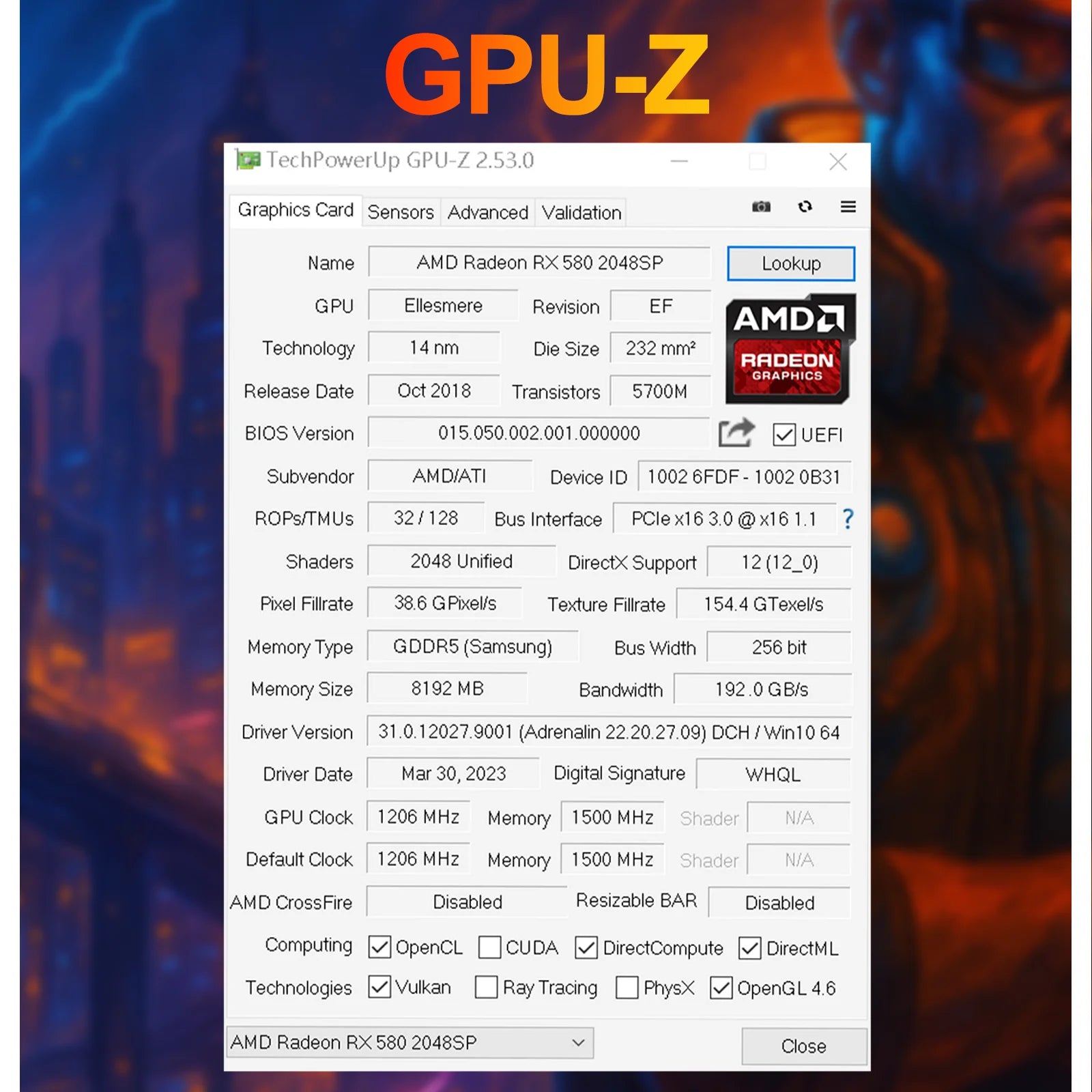 AMD Radeon RX580 8GB 256 Bit GDDR5 Dual Fans Graphic Card B891