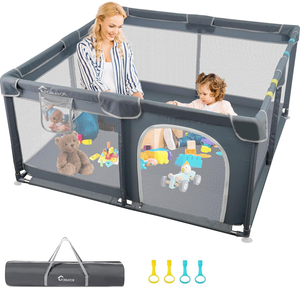 Large Square Baby Playpen with Breathable Mesh 50"x50" Grey L7090