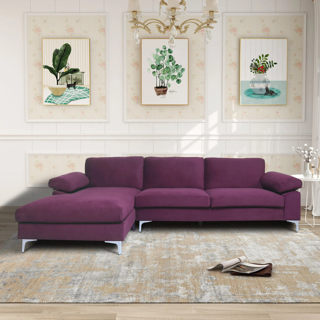 Purple Velvet L-shape Sectional Sofa A31965