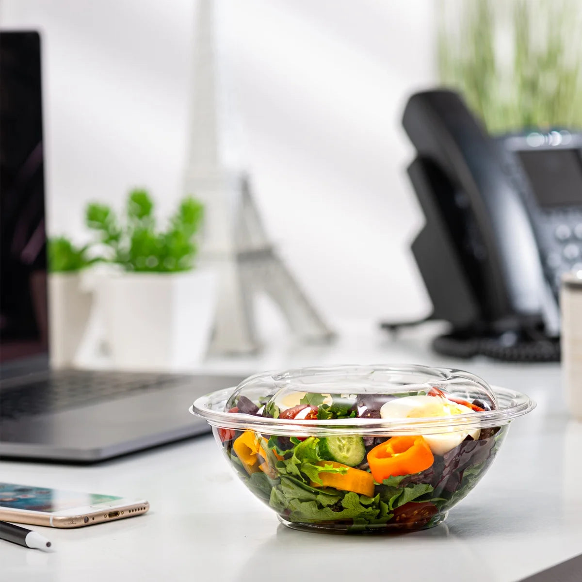 24 Oz Disposable Plastic Salad Bowls with Lids, 50-Pack H3247