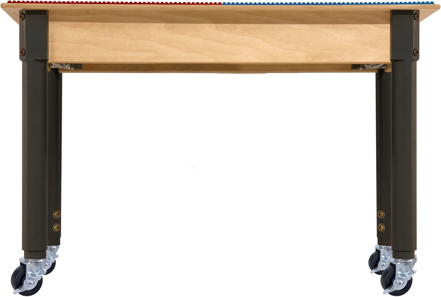 Montessori Play Table, Rectangular Birch Plywood Red & Blue Building Blocks Table with Trough and Wheels N993