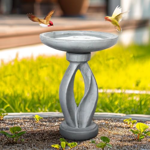 25.5 Inch Wood-Look Concrete Bird Bath W15614