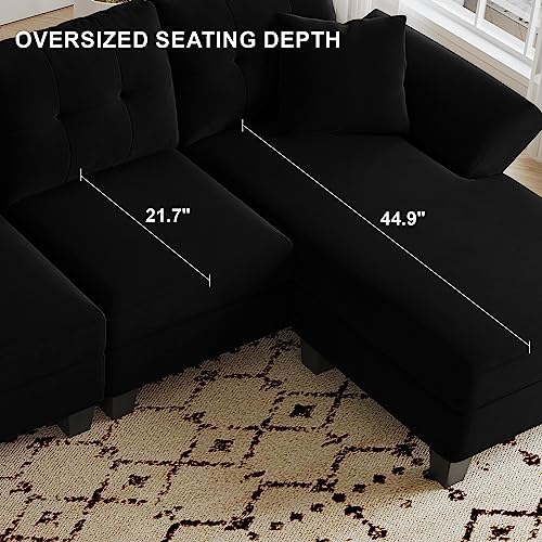Black Velvet L Shaped Sectional Sofa with Chaise Y9881