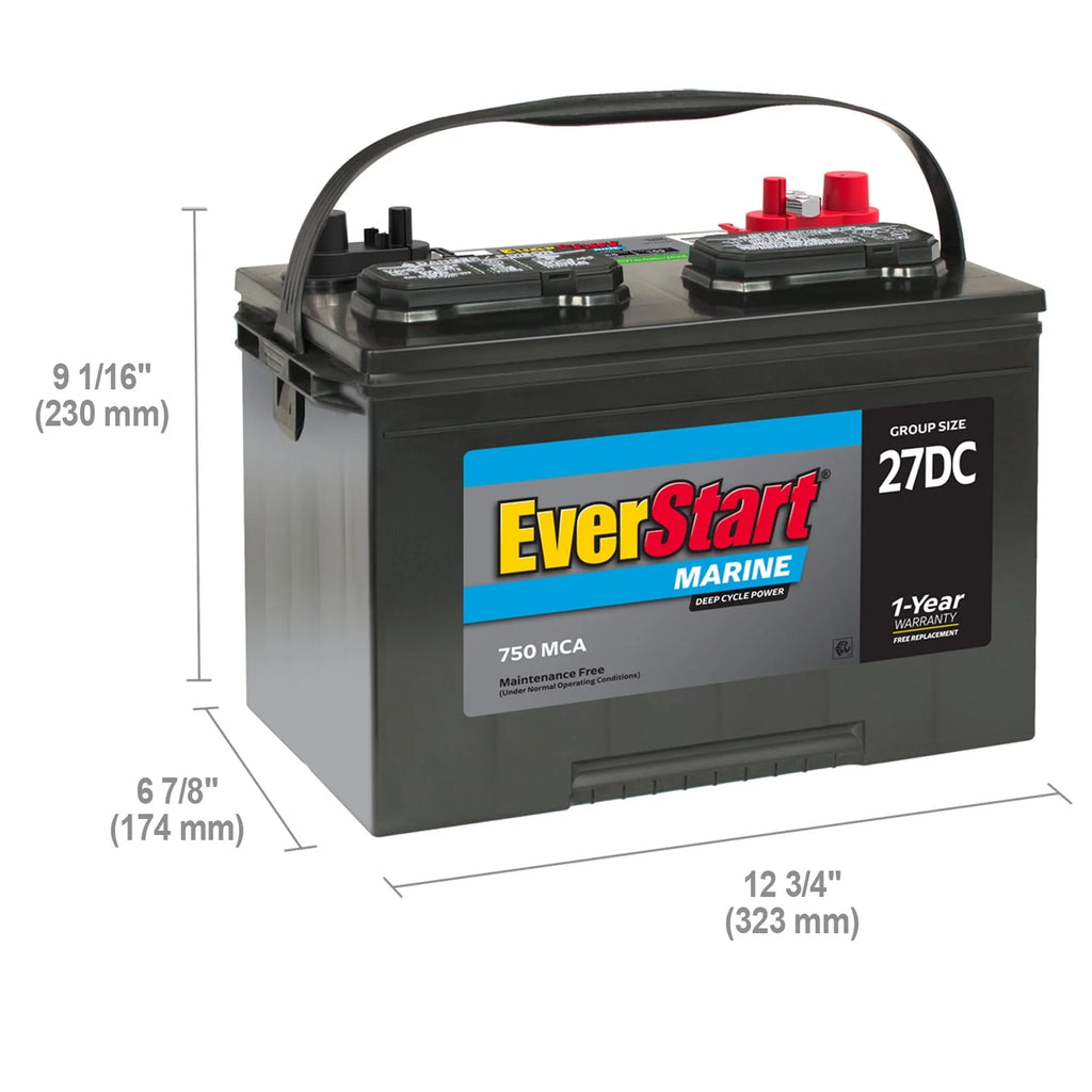 Lead Acid Marine & RV Deep Cycle Battery, Group Size 27DC 12 Volt, 740 MCA O122