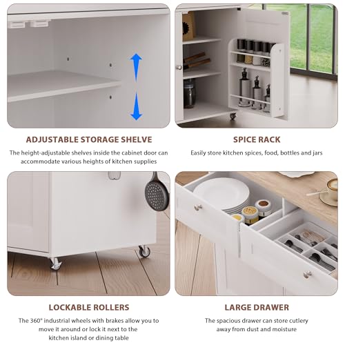 Black Rolling Kitchen Island Cart with Storage and Power Outlet J98983