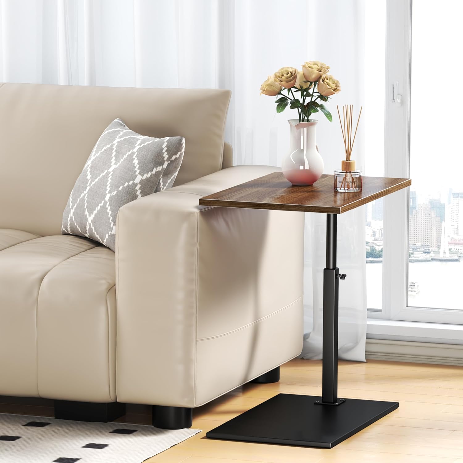 Adjustable C Table End Table 19.6 inch 360° Swivel TV Tray Table R68908