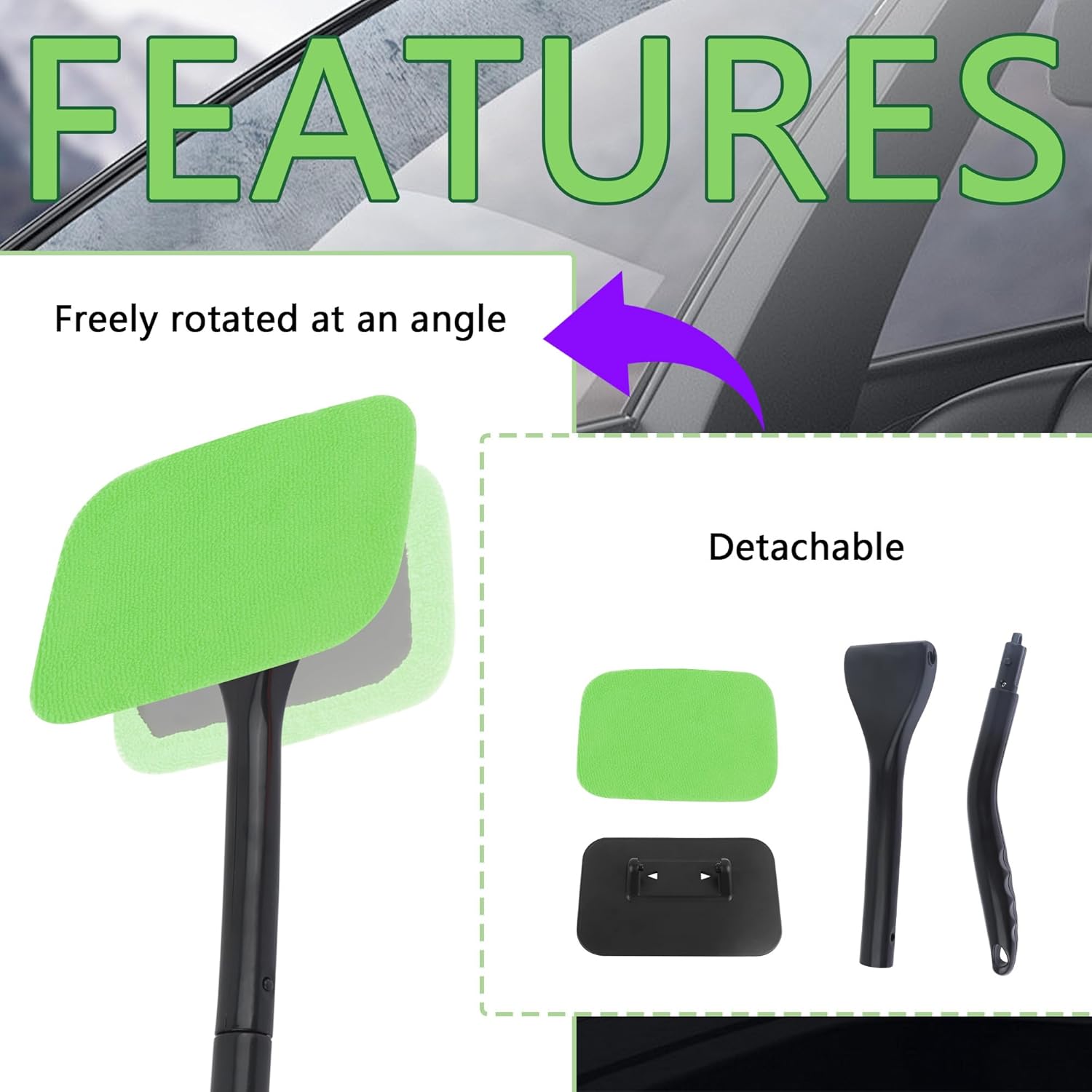 Microfiber Car Window Cleaner Tool Kit with 4PCS Reusable Cloth Cover I21663