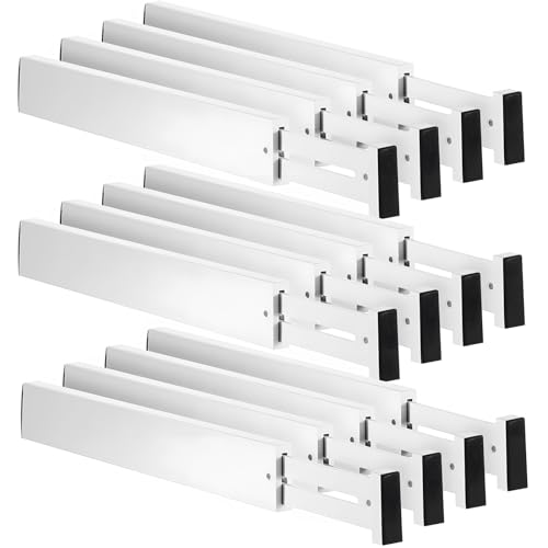 12 Pcs Bamboo Drawer Dividers Adjustable 2.4" High 17"-22" White S998