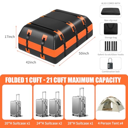 21 Cubic Feet 100% Waterproof Heavy Duty 840D Rooftop Cargo Bag with Anti-Slip Mat X110