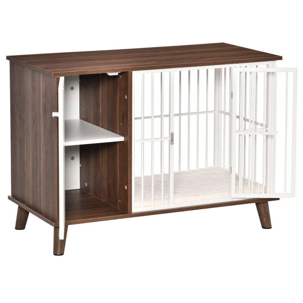 Brown Wooden Dog Kennel with Cushion and Magnetic Doors R980725