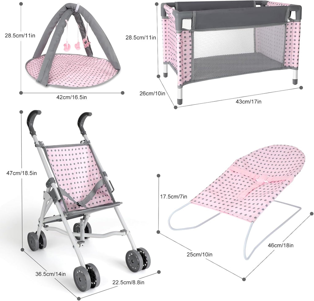 Baby Doll Stroller Crib Bed Nursery Role Play Set with Accessories and Play Mat K104