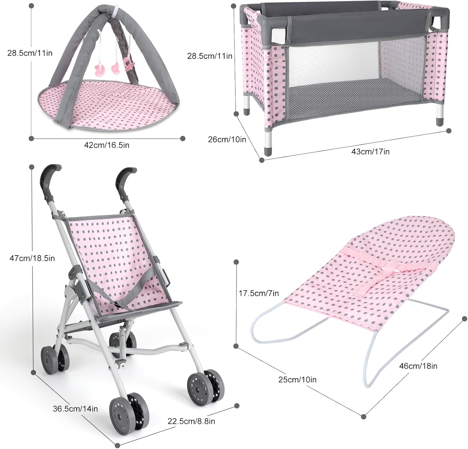 Baby Doll Stroller Crib Bed Nursery Role Play Set with Accessories and Play Mat K104
