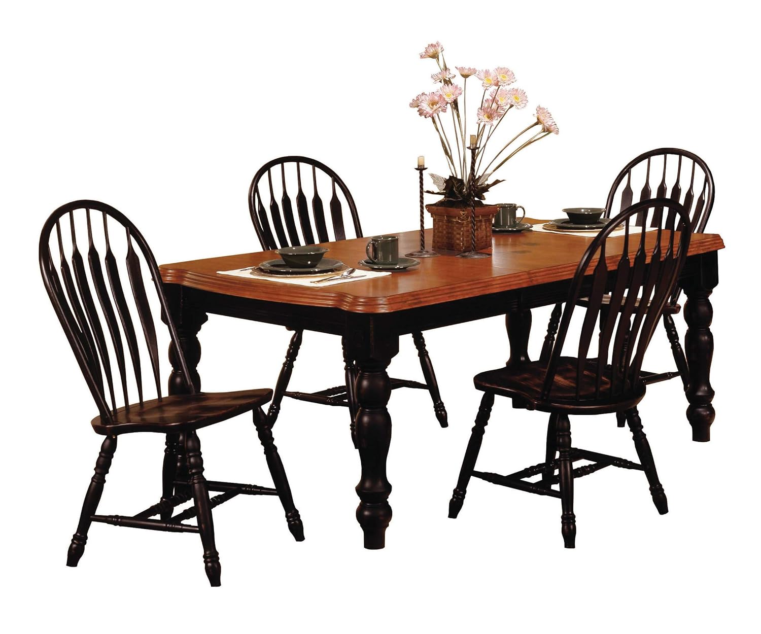 Black Cherry Distressed Antique Dining Table Set Y794