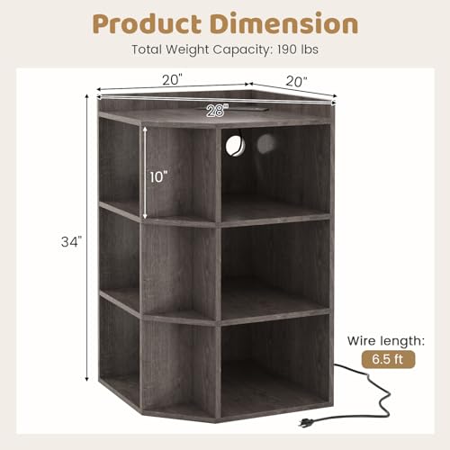 White 3-Tier Corner Bookshelf with Charging Station L868342