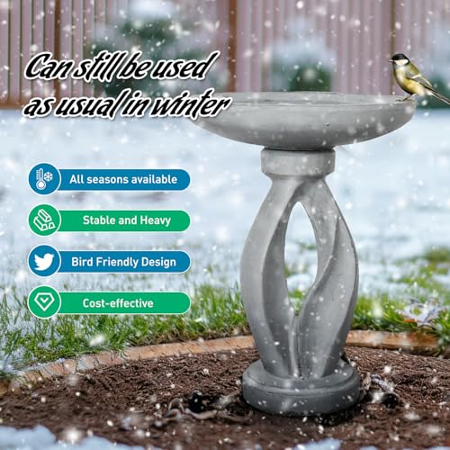 25.5 Inch Wood-Look Concrete Bird Bath W15614