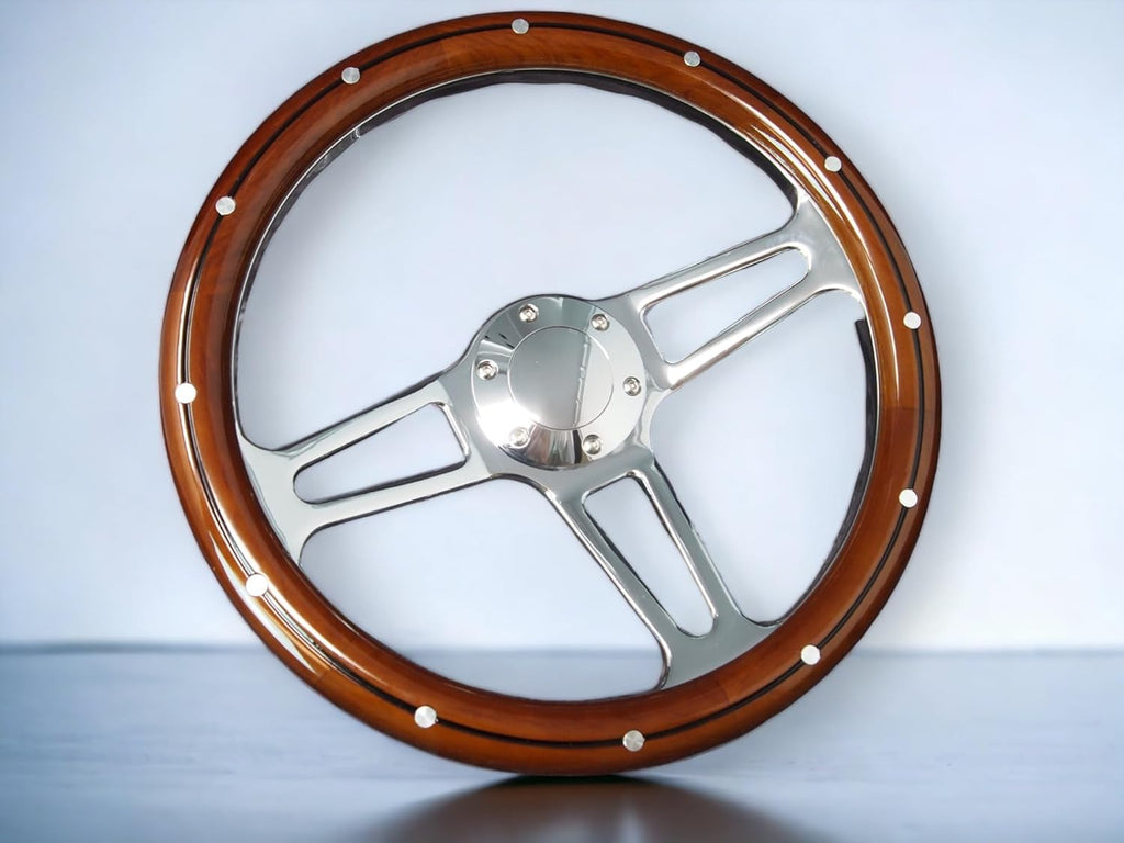 14" 350mm 3-Spoke Mahogany Wood Grain Steering Wheel H26976