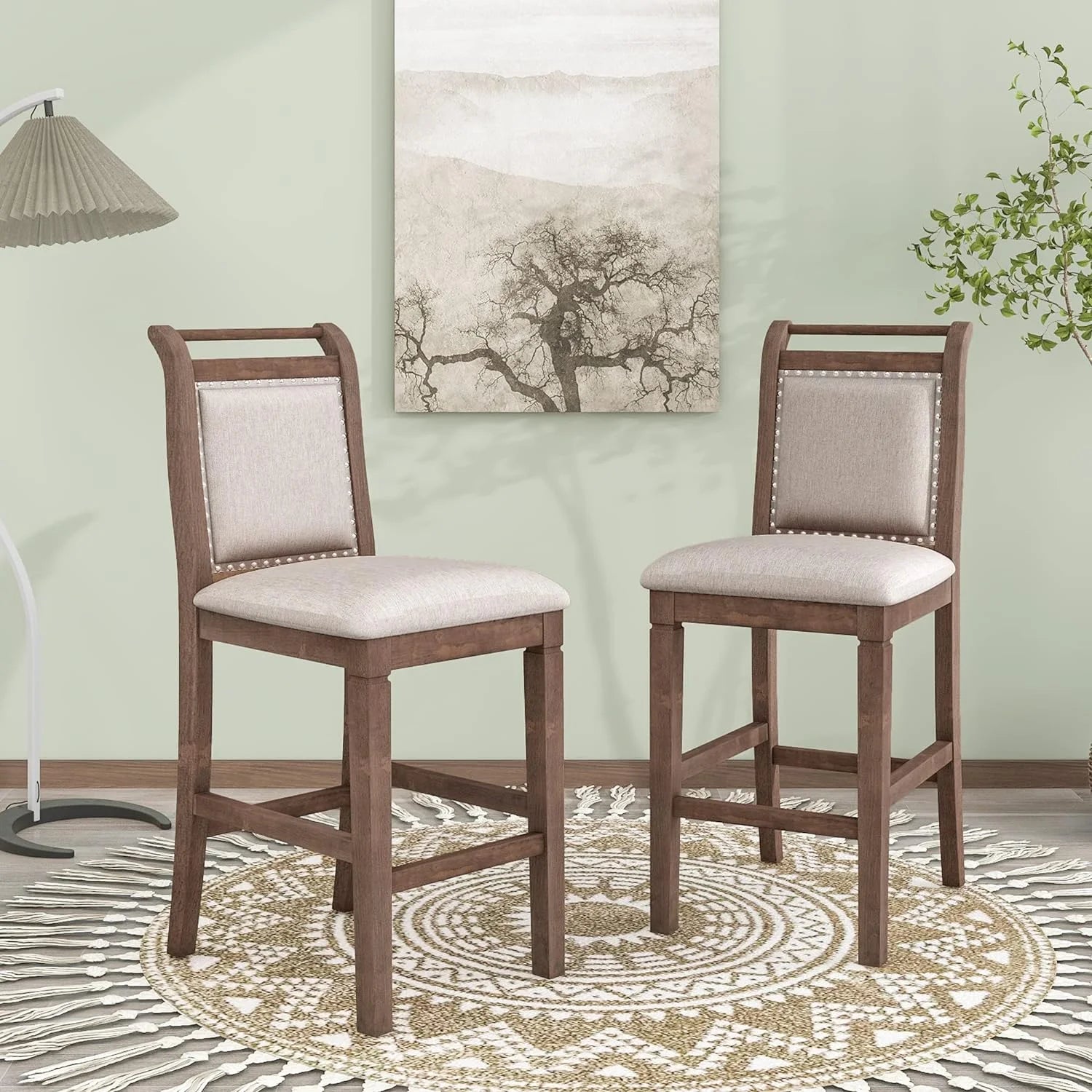 3 Piece Counter Height Drop Leaf Dining Table with 2 Padded Chairs, Brown F101