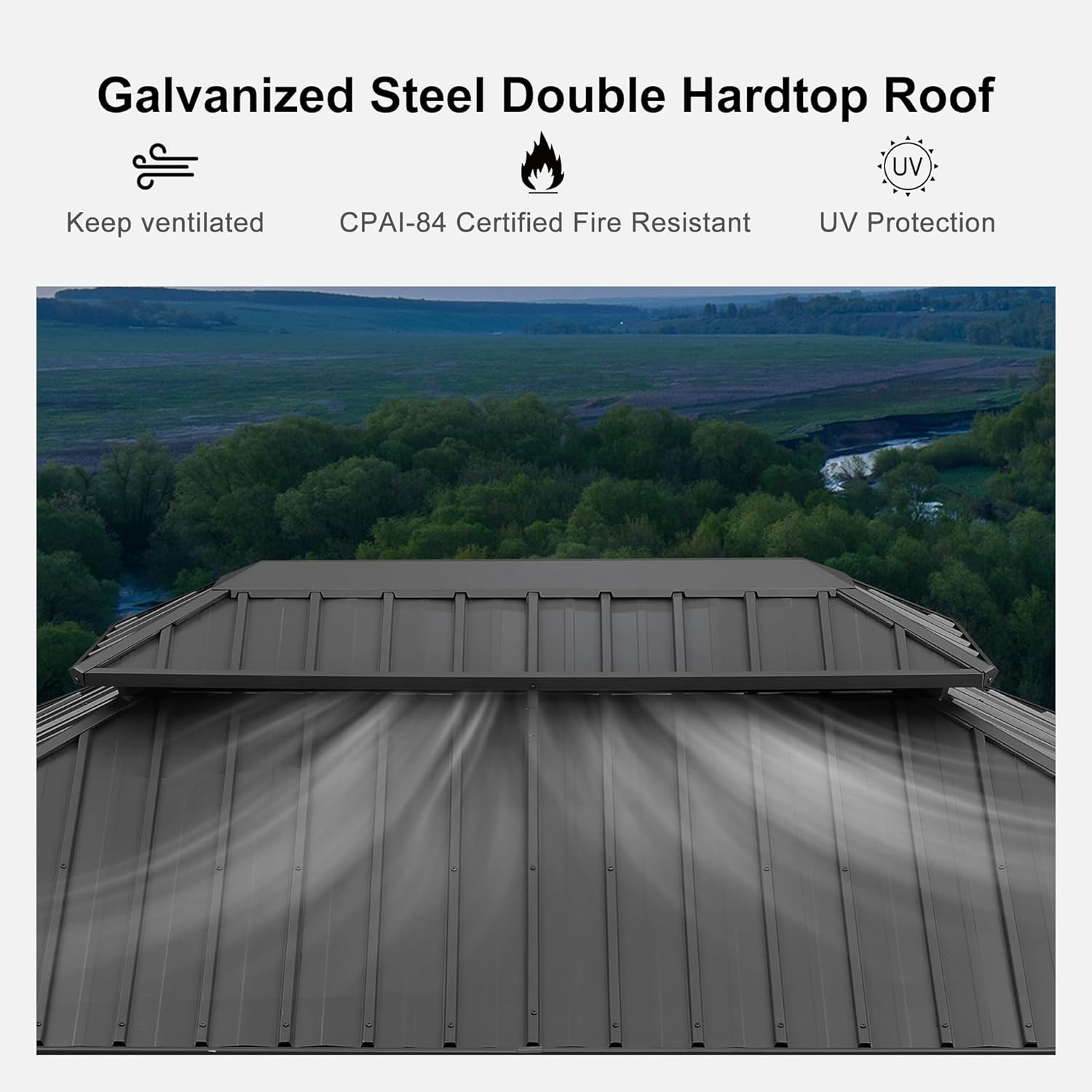 Grey 11' x 14' Hardtop Gazebo with Galvanized Steel Double Roof V105367
