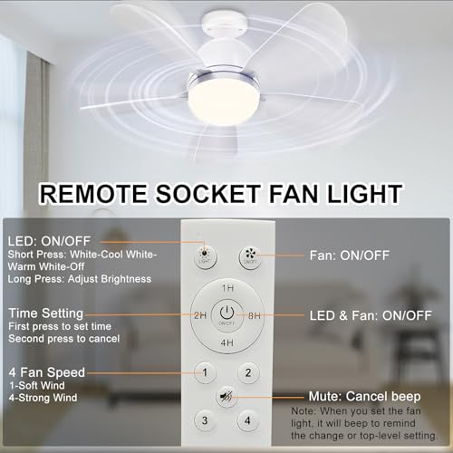 2Pack White Socket Ceiling Fan Light with Remote, Dimmable Q94034