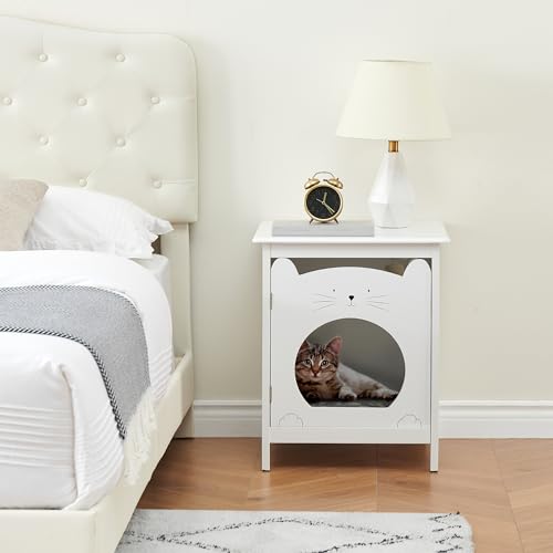 Cat Litter Box Enclosure, Hooded Hidden Pet Box, Pet Cabinet Side Table F65960