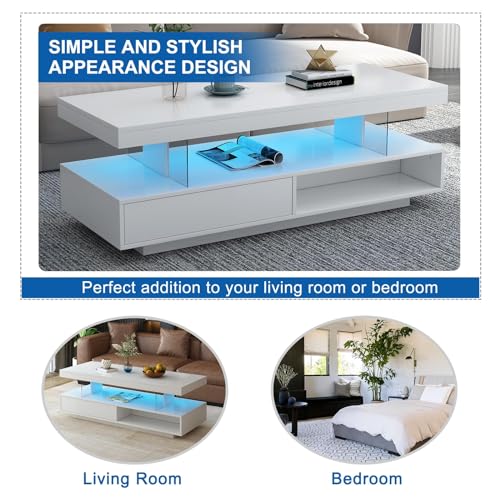 Black LED Coffee Table with Storage and Sliding Drawers Y819