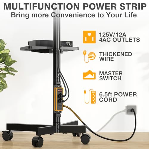 Mobile TV Stand with Power Outlet, Tilt Rolling TV Cart for 23-60 Inch TVs up to 88 lbs, Height Adjustment, Max VESA 400x400mm J18413
