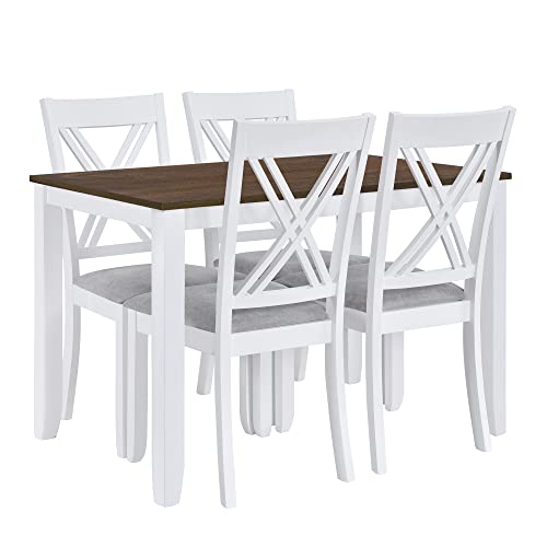 5-Piece Wood Dining Table Set with 4 Upholstered Chairs (Blue) T885
