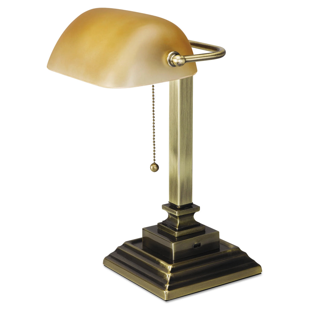 Antique Brass Banker's Lamp with USB F84923