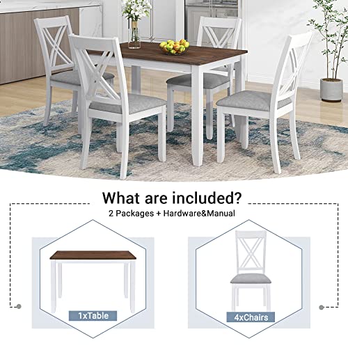 5-Piece Wood Dining Table Set with 4 Upholstered Chairs (Blue) T885