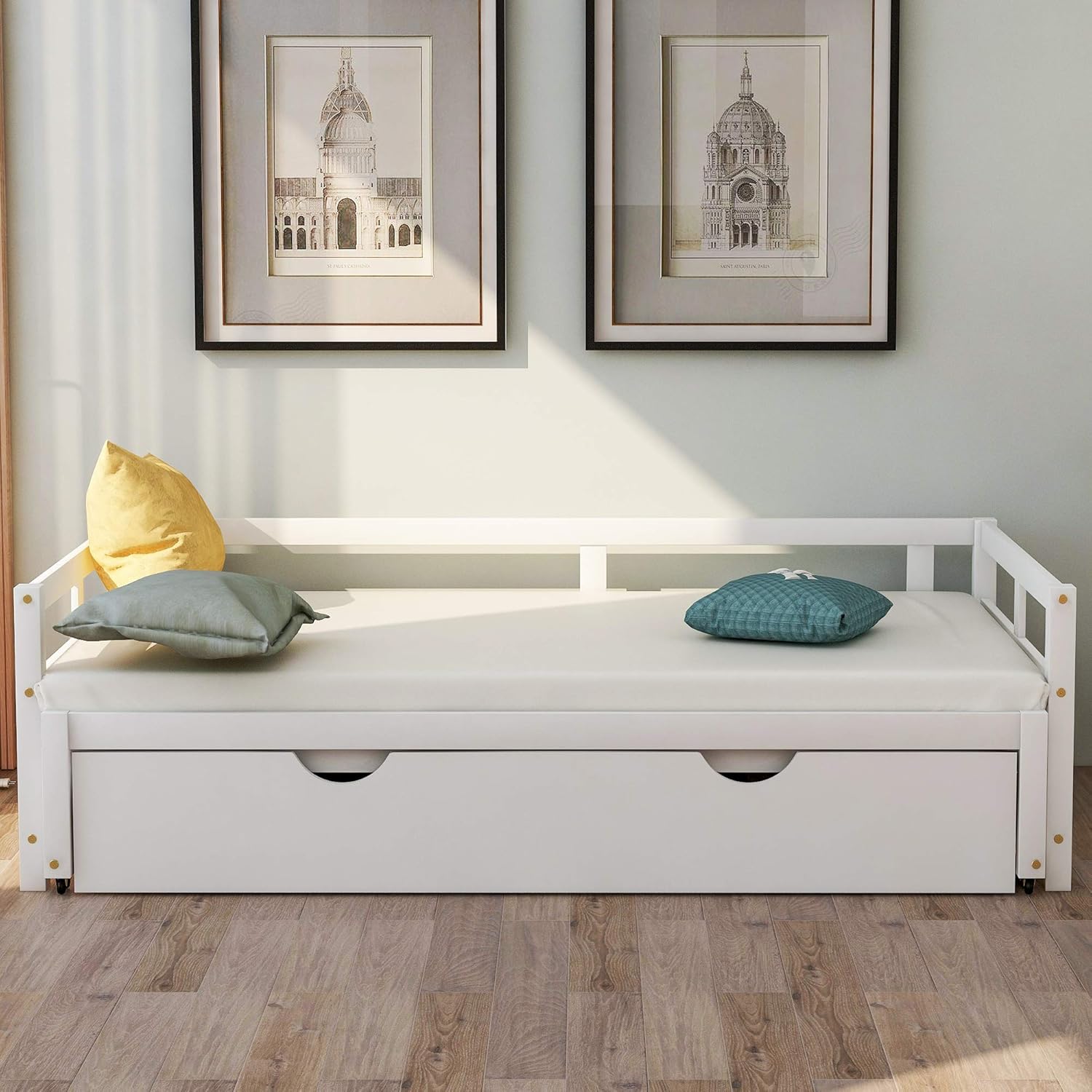 White Wooden Daybed with Trundle S8007