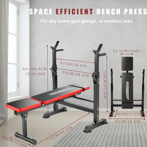 Adjustable 6 in 1 Weight Bench with Squat Barbell Rack P80072