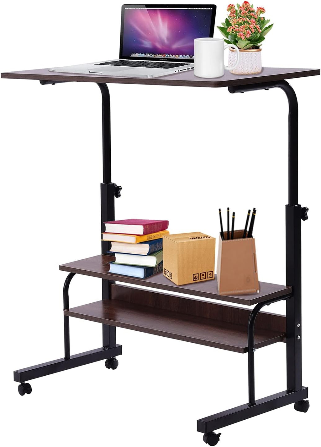 2-Layer Height Adjustable Mobile Laptop Desk Cart with Wheels X161004