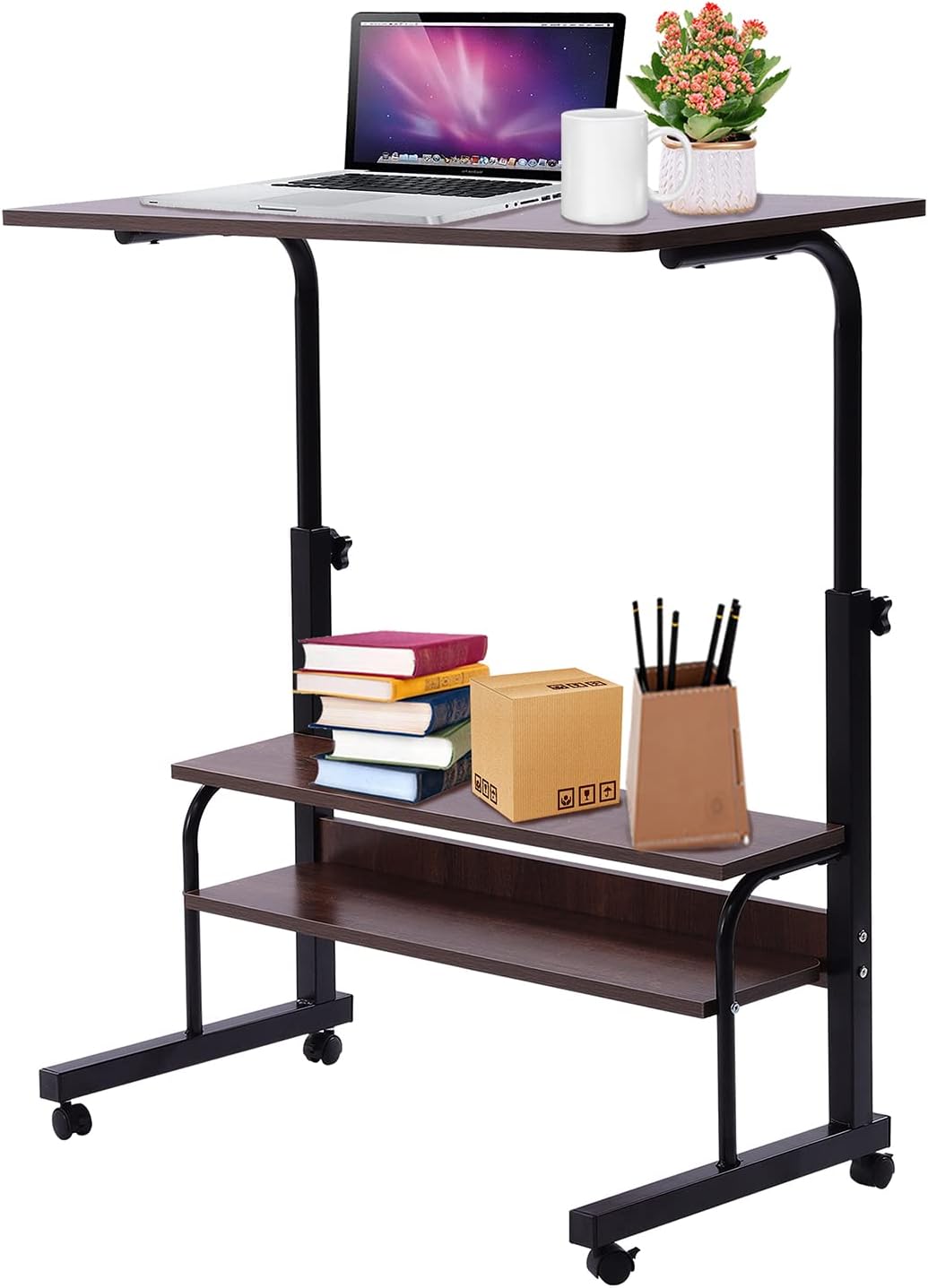 2-Layer Height Adjustable Mobile Laptop Desk Cart with Wheels X161004