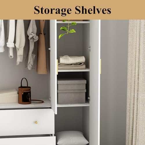 Black Brown 4-Door Armoire Wardrobe with Mirror, 2 Drawers, 2 Hanging Bars, 7 Shelves I639369