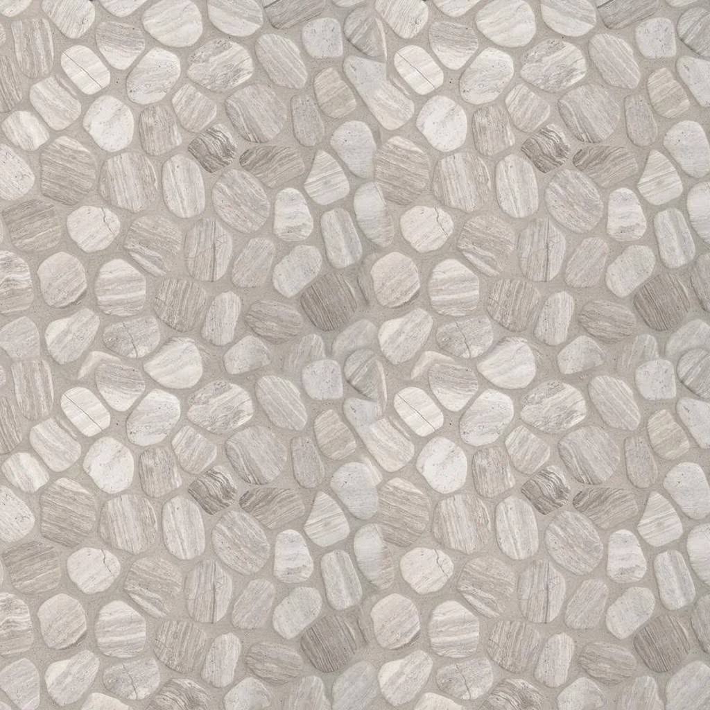 White Oak River Rock 12 in. x 12 in. x 10 mm Textured Marble Mesh-Mounted Mosaic Tile I43938