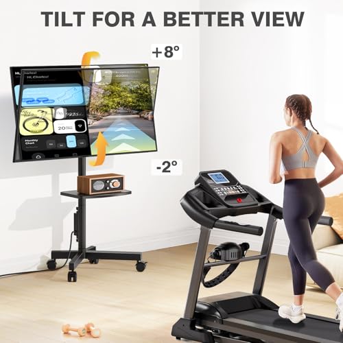Mobile TV Stand with Power Outlet, Tilt Rolling TV Cart for 23-60 Inch TVs up to 88 lbs, Height Adjustment, Max VESA 400x400mm J18413