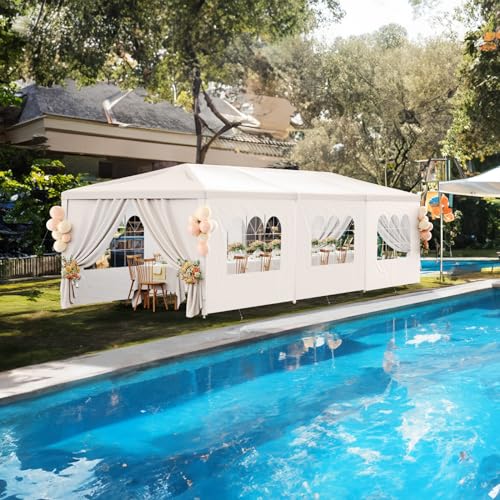 White 10x30 Heavy Duty Party Tent with 8 Removable Sidewalls J683625