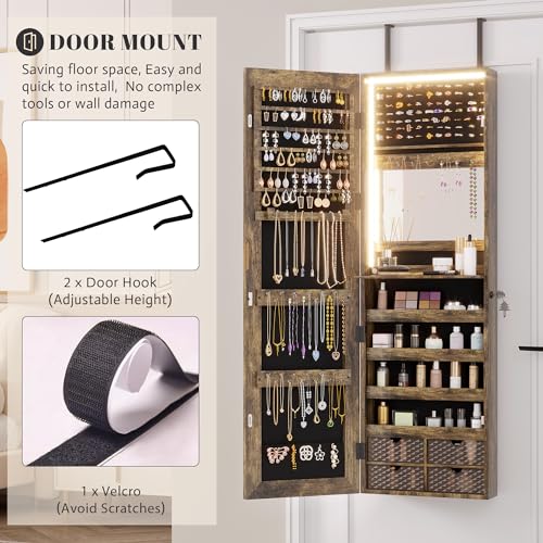 47.2" LED Grey Jewelry Mirror Cabinet with 4 Drawers 5 Shelves Z468596