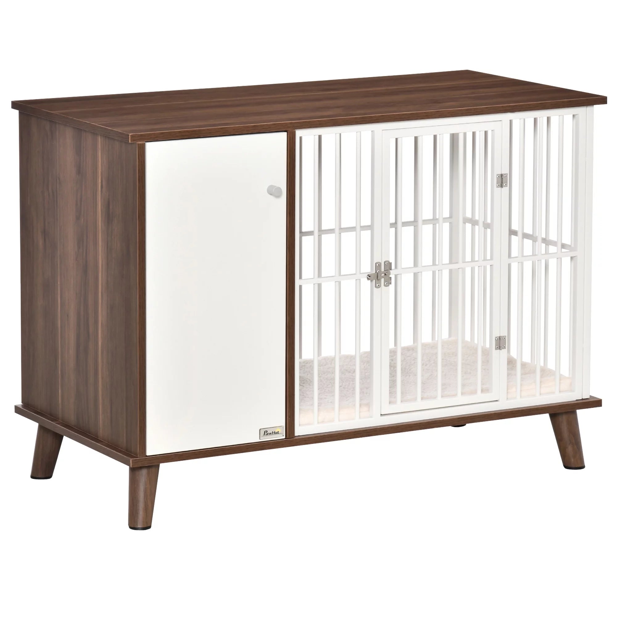 Brown Wooden Dog Kennel with Cushion and Magnetic Doors R980725
