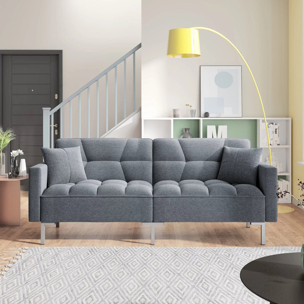 75" W Sectional Sofa Convertible Folding Futon Sofa Bed 3 Seat Couch with Linen Fabric T27027